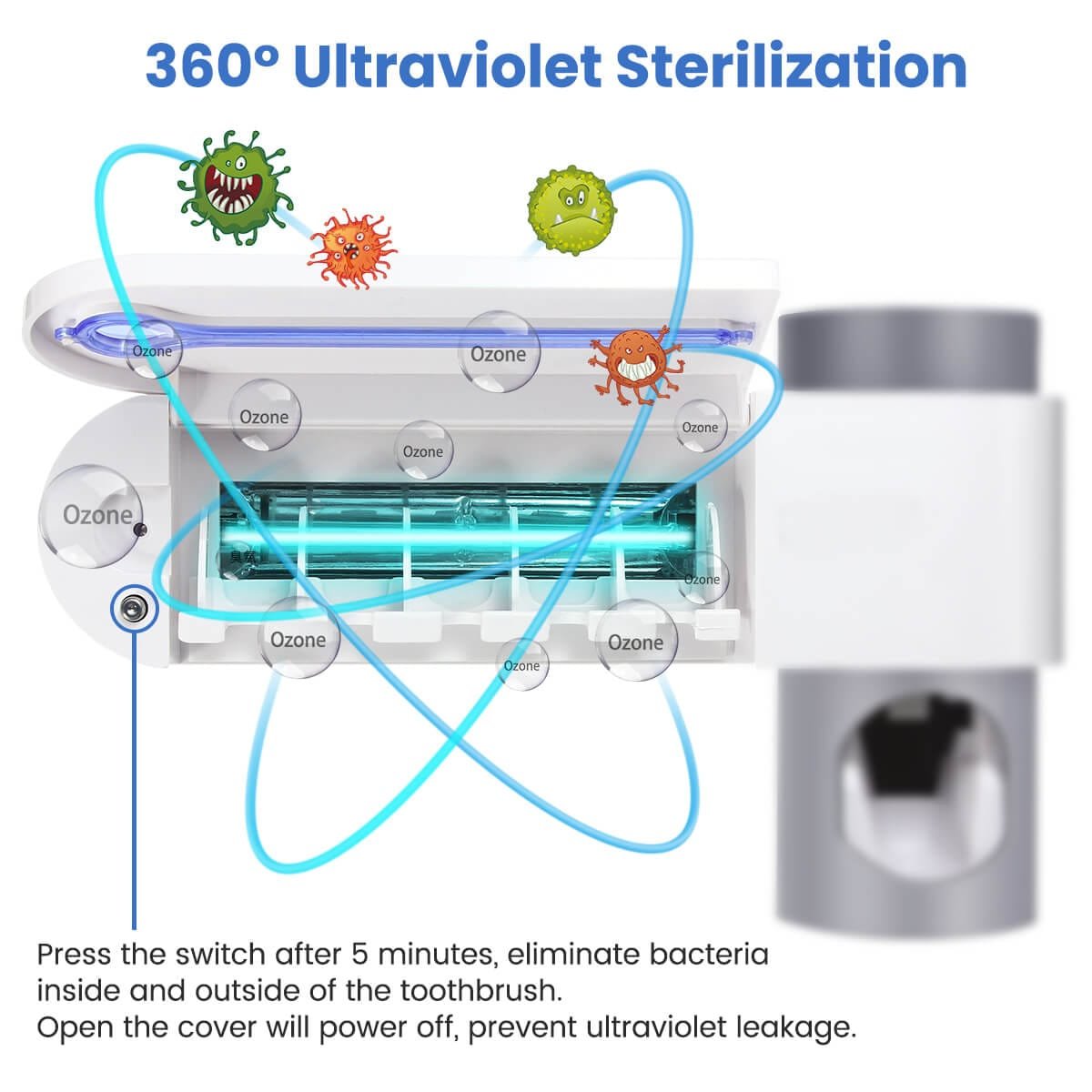 UV Toothbrush Sanitizing Holder and Toothpaste Dispenser -3 in 1