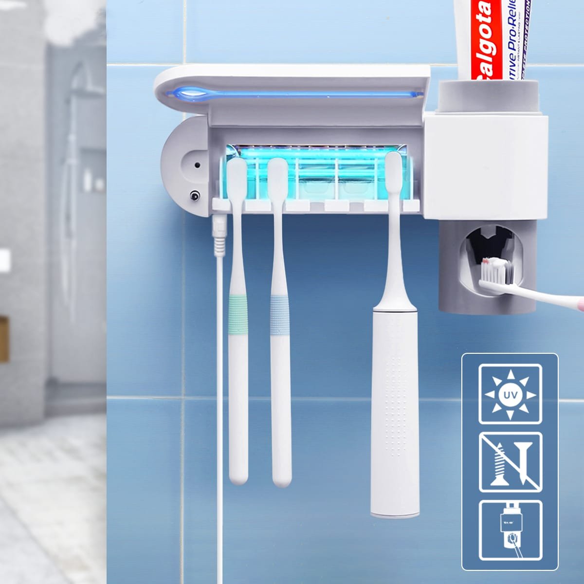 UV Toothbrush Sanitizing Holder and Toothpaste Dispenser -3 in 1 - Image 5