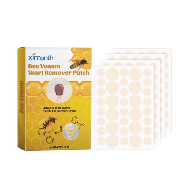 Bee venom skin tag removal patches box with tea tree oil and vitamin E ingredients