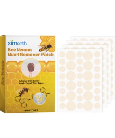 Bee venom skin tag removal patches box with tea tree oil and vitamin E ingredients